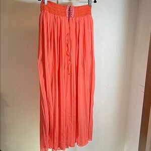 Vibrant Coral Maxi Skirt with Pleats